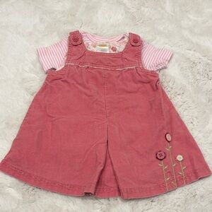 Gymboree 100% Cotton Pink Corduroy Dress with Floral Embroidery Outfit 6-12 mon